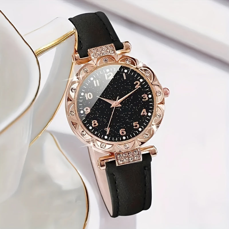 Set of 2 Women's Faux Leather Quartz Watches with Heart-Shaped Bracelets for Gift