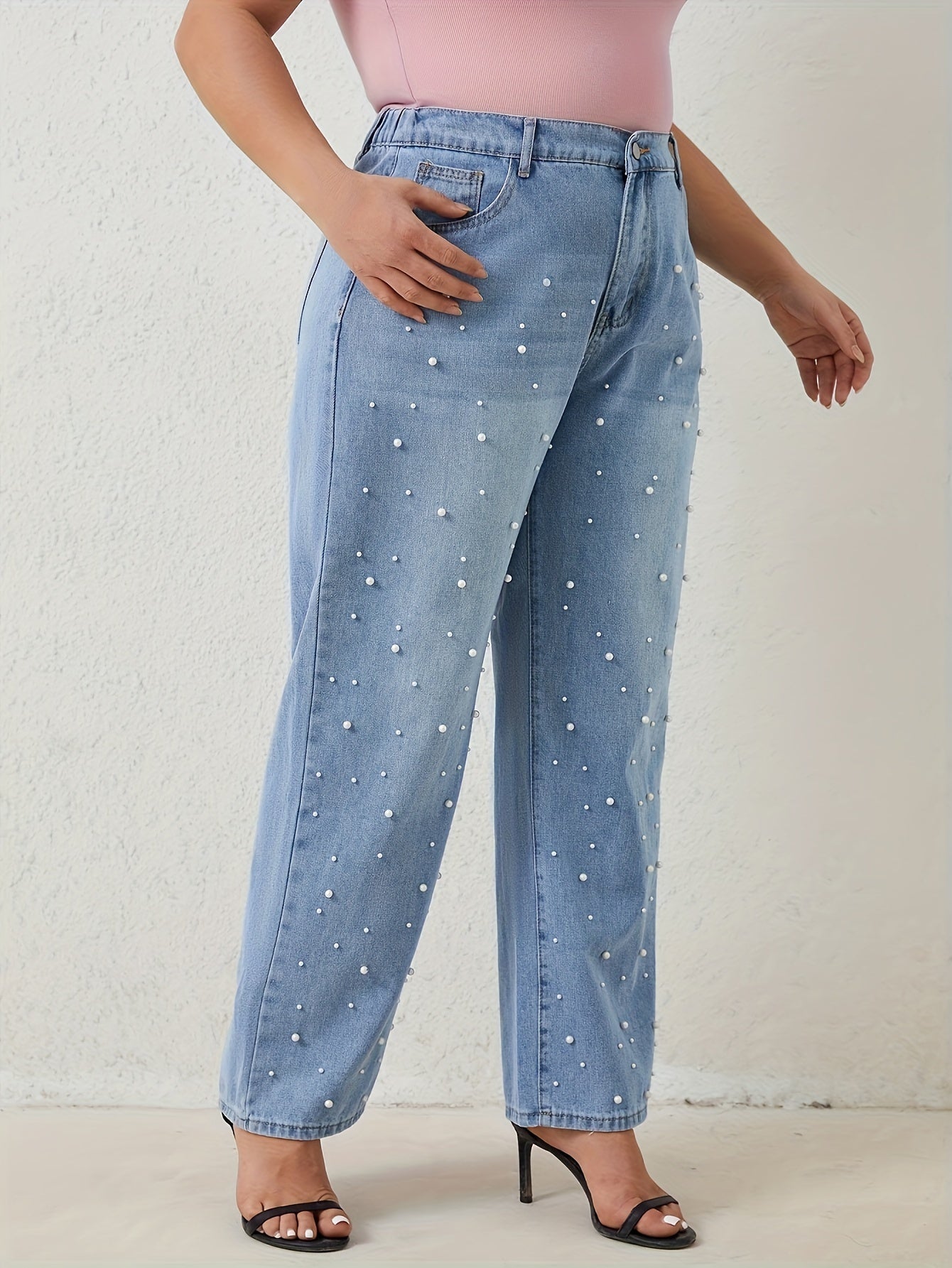 Plus Size Women's Light Blue Straight Leg Jeans Casual Denim Comfortable