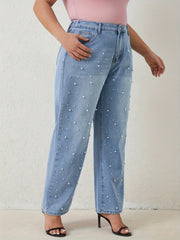 Plus Size Women's Light Blue Straight Leg Jeans Casual Denim Comfortable