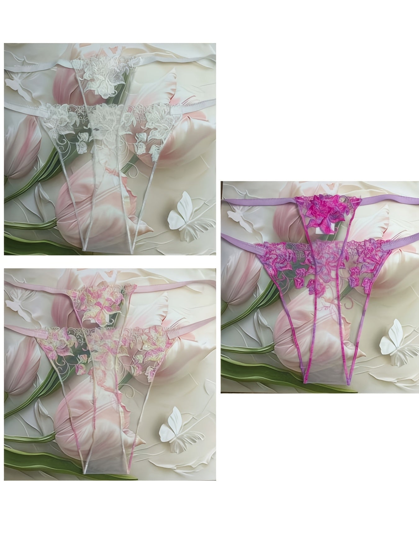 Women’s Mesh Crotchless Thongs with Color Matching