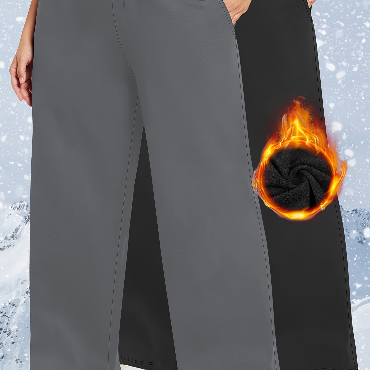 Plus Size Fleece-Lined Sweatpants for Women Solid Color Warm Activewear
