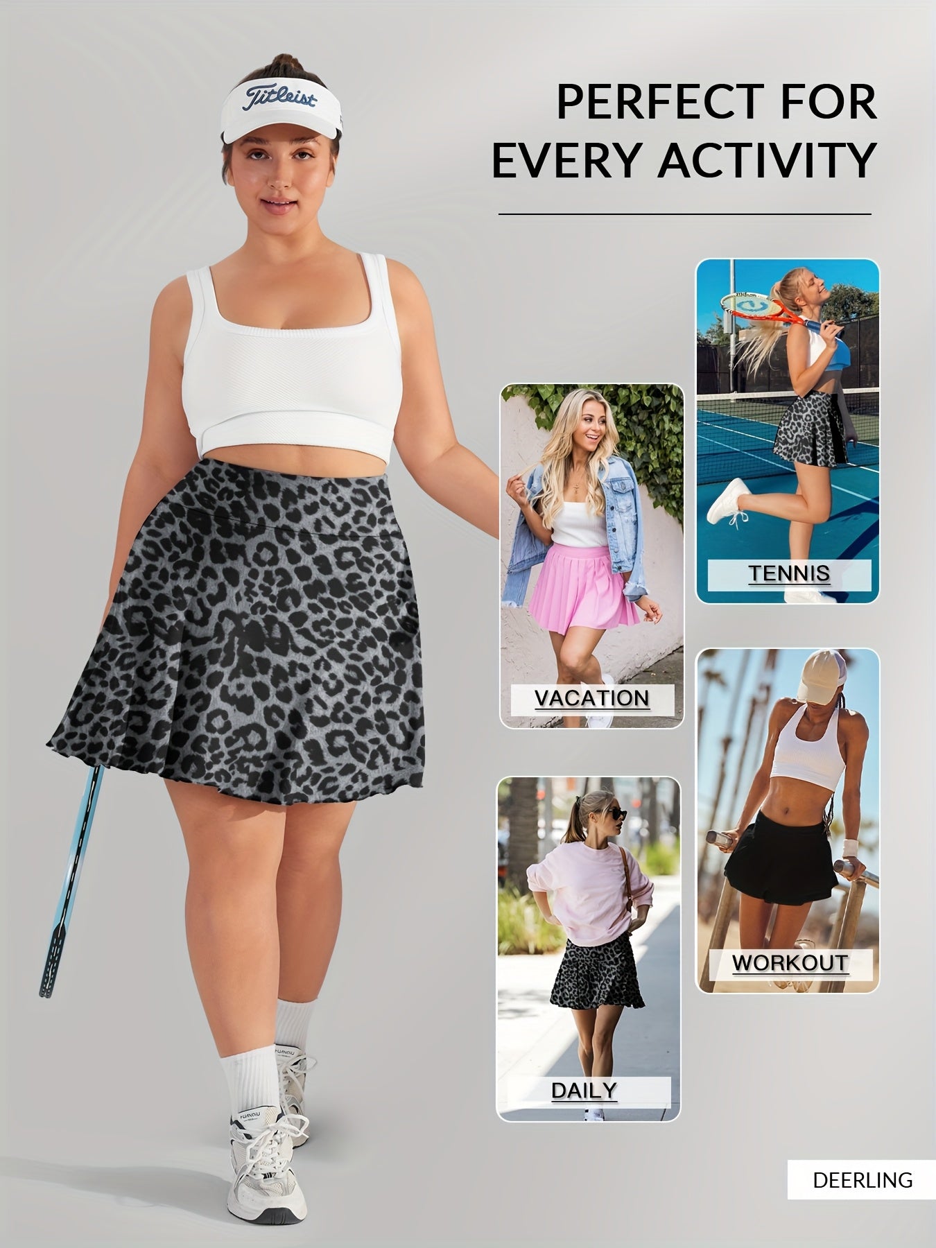 Plus Size High-Waisted Leopard Print Skort Soft Stretch Animal Print Casual Yoga Tennis