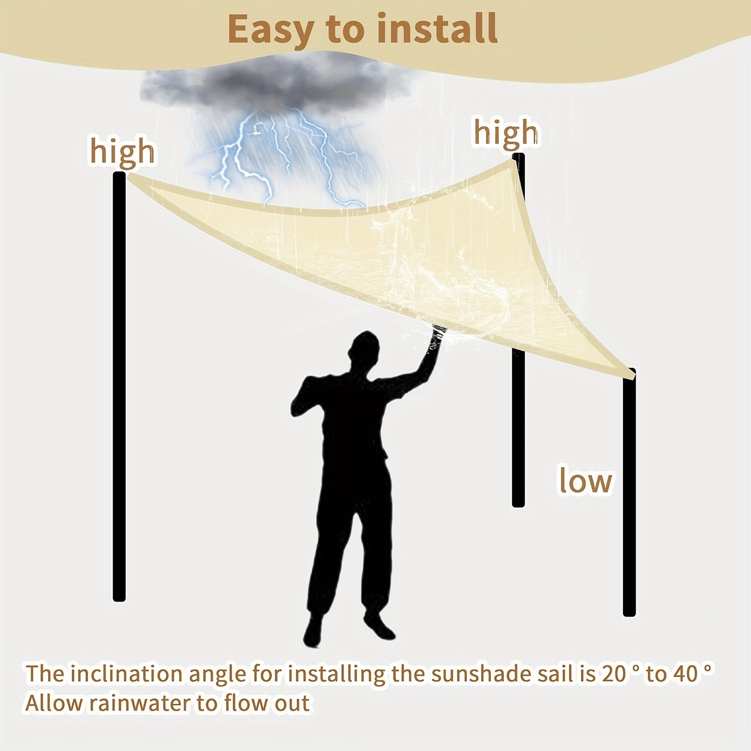 Бежевый водонепроницаемый тент-навес для бассейна, патио, сада, треугольный, полиэстер, блокировка УФ