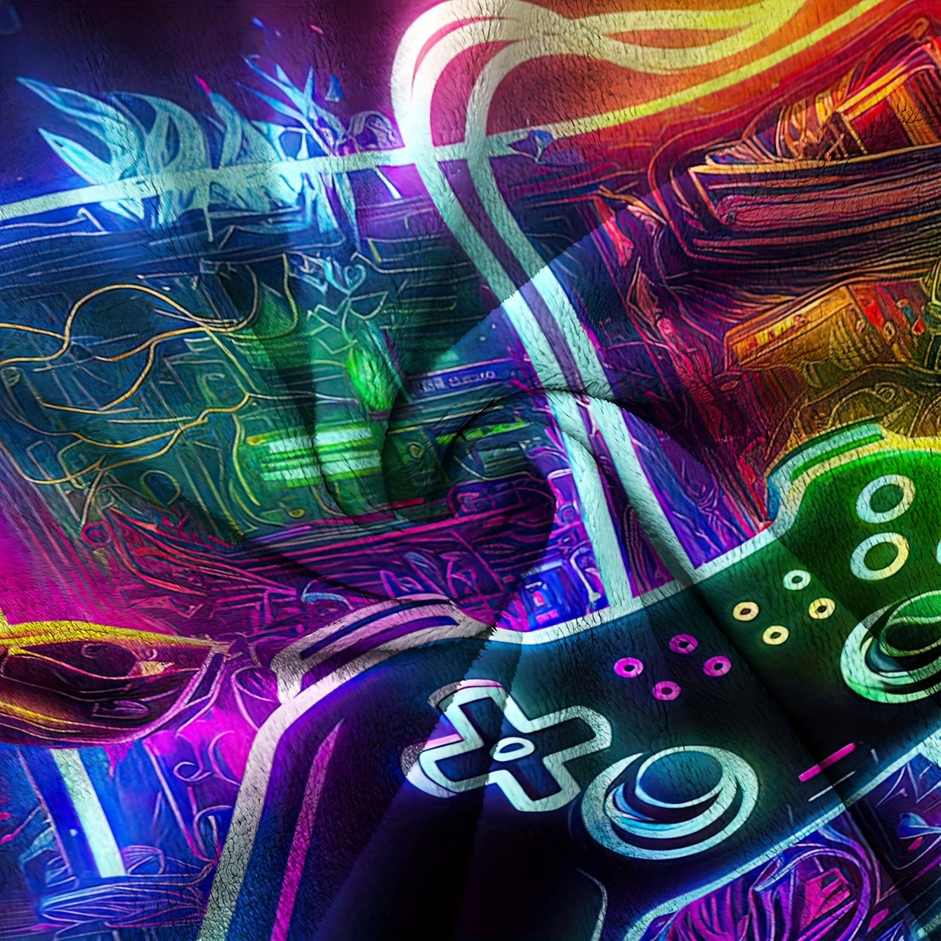 Flannel Throw Blanket with Game Controller Design for Couch Bed Camping and Gift