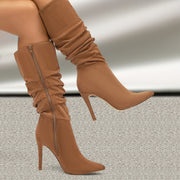 Women’s Western Style Cover Mid-Calf Boots with Pointed Toe for Fall Winter