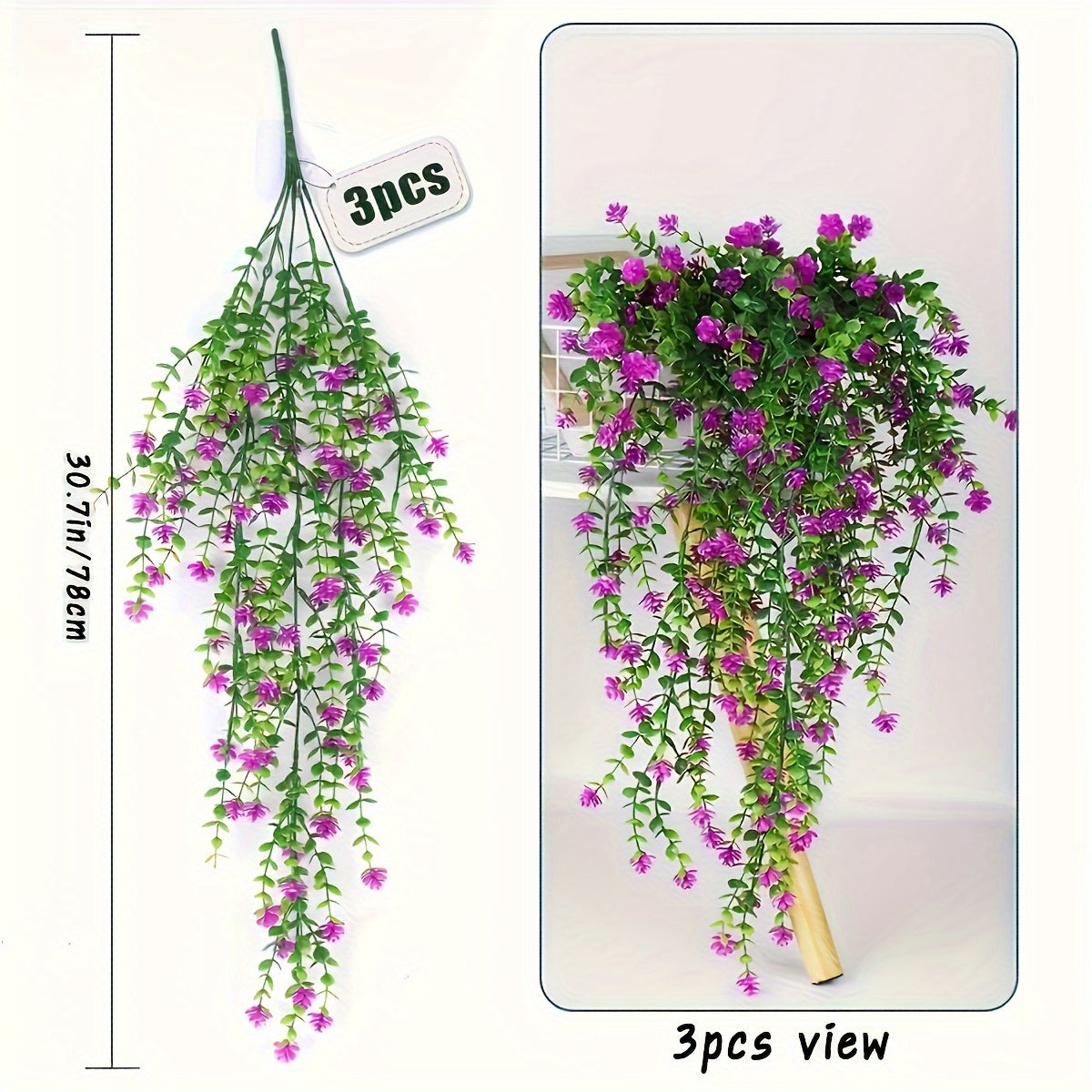 3pcs Artificial Ivy Vines UV Resistant Hanging Faux Flowers for Indoor Outdoor Decor