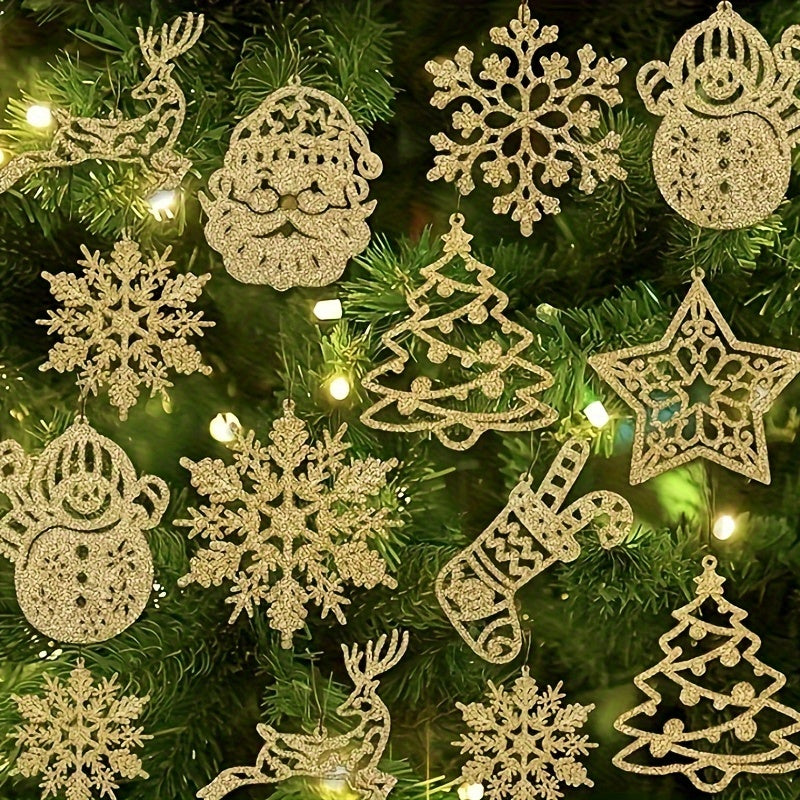 Set de 20 adornos de copos de nieve y árboles de Navidad para la decoración festiva