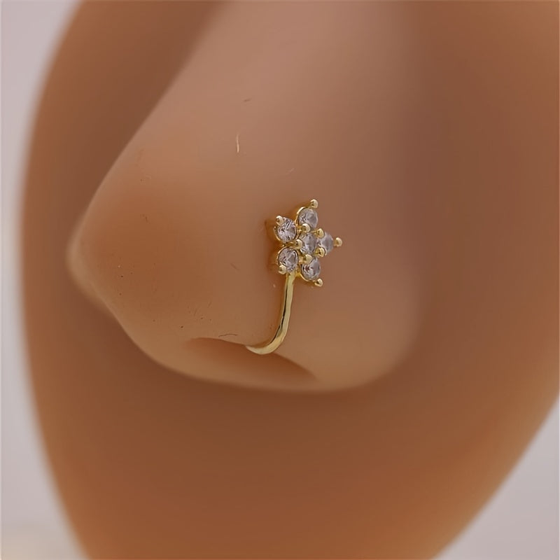 Set of 4 Women's Adjustable Brass Nose Clips with Vintage Snowflake Cherry Blossom Tulip Designs