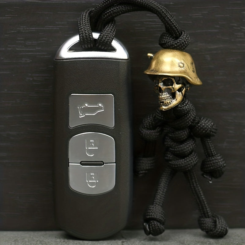 Unique Handmade Paracord Keychain with Skull Head Soldier Pendant Outdoor EDC Tool