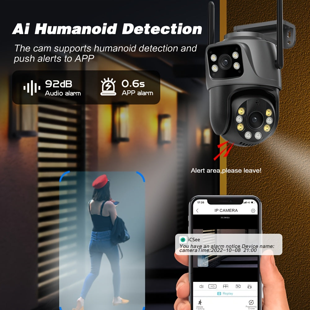 ANSCHIAT Tashqi Xavfsizlik Kamerasi 2 ta juft 4MP linzalari, WiFi ulanishi, harakatni aniqlash, 360° aylanish, ikki tomonlama aloqa, to'liq rangli tungi ko'rish va saqlash mosligi bilan. Yevropa Ittifoqi