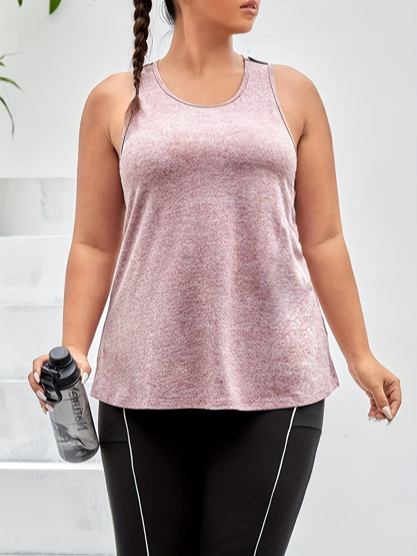 Plus Size Women's Sports Tank Top with Mesh Splicing Back Summer Casual