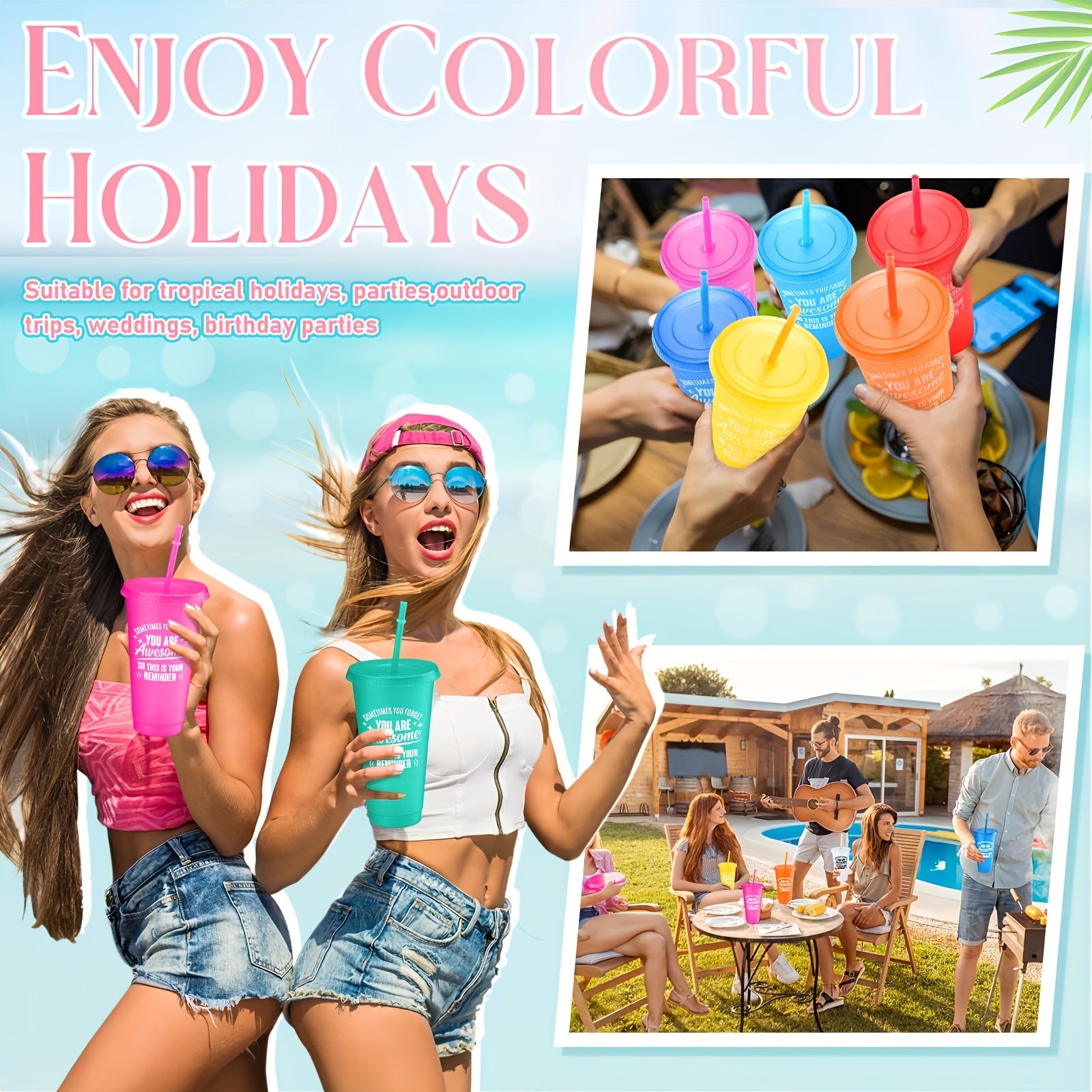 Set of 5 Insulated 24oz Tumblers with Lids and Straws BPA PVC Free for Office and Teachers