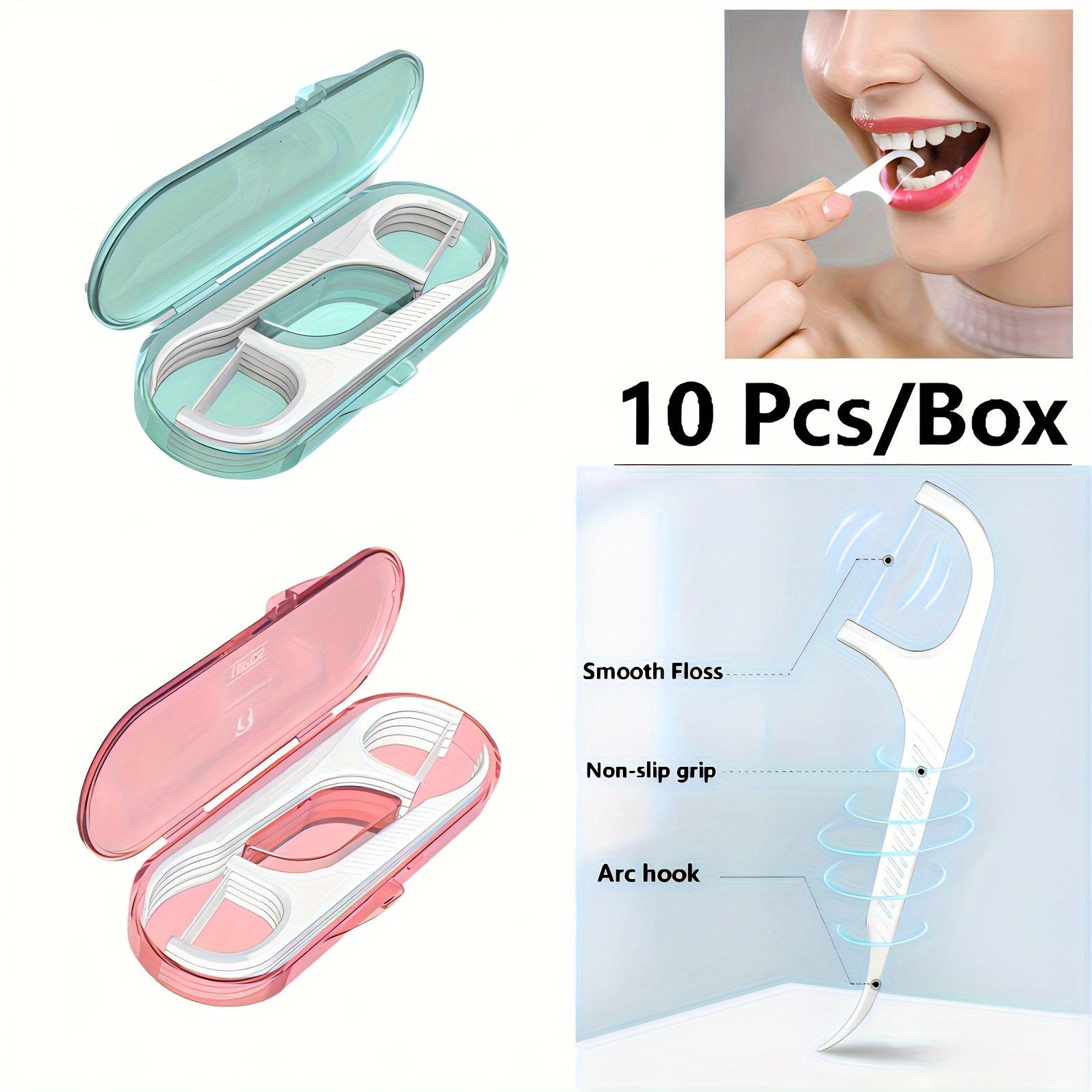 Double-Headed Dental Flosses with Toothpick Tips Pack of 10 Pink or White