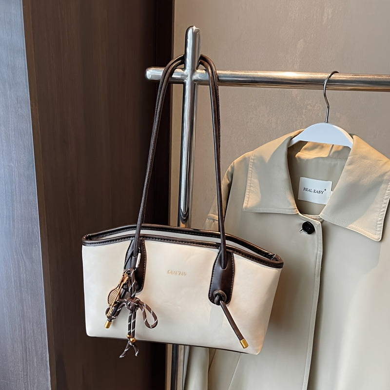 Black Vintage Tote Bag with Removable Strap Zipper Closure Edge Painted