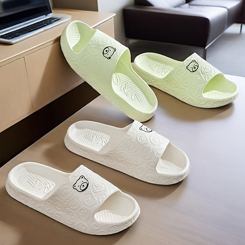 Women's EVA Slides Non-Slip Indoor Outdoor Slippers Black White Accents