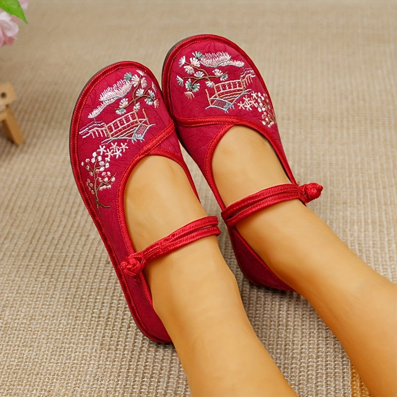 Женские мягкие тканевые туфли весна этнический ретро вышивка комфорт