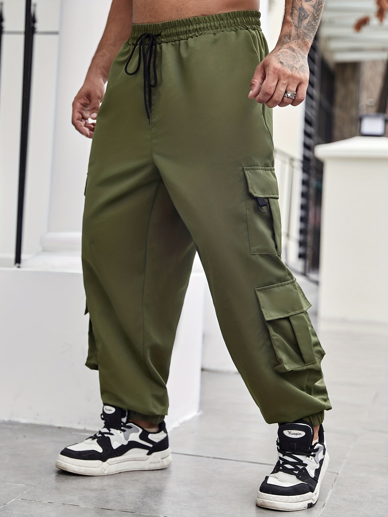 Men's Plus Size Cargo Pants with Pockets for Spring and Fall Fashion