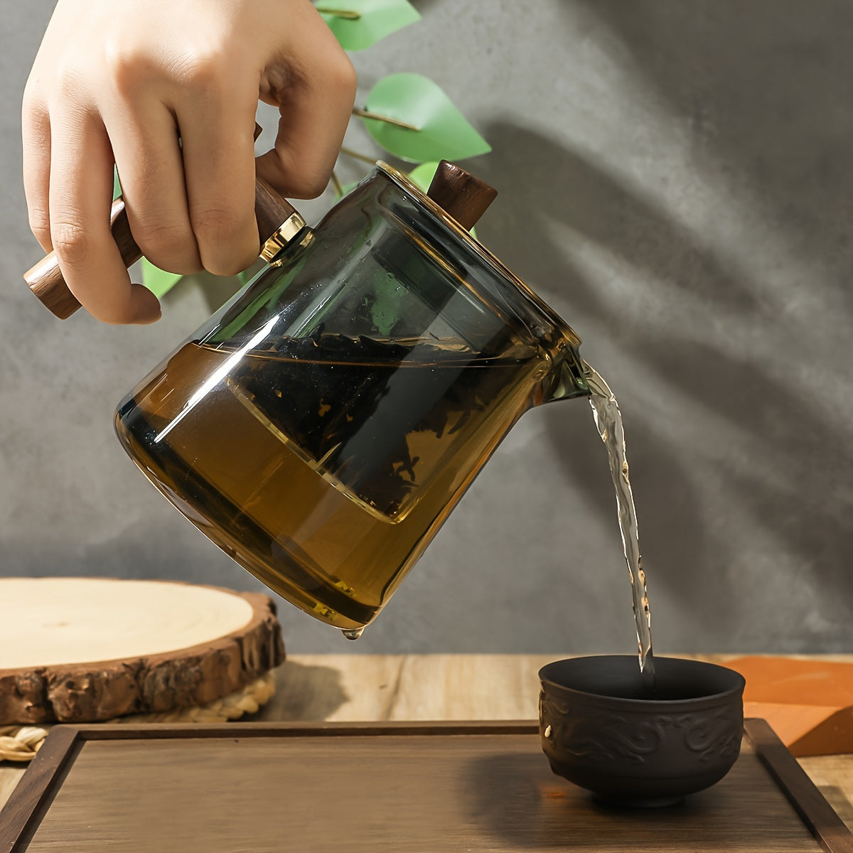 Tetera de vidrio con revestimiento de vidrio y separación de té, elegante para uso exterior