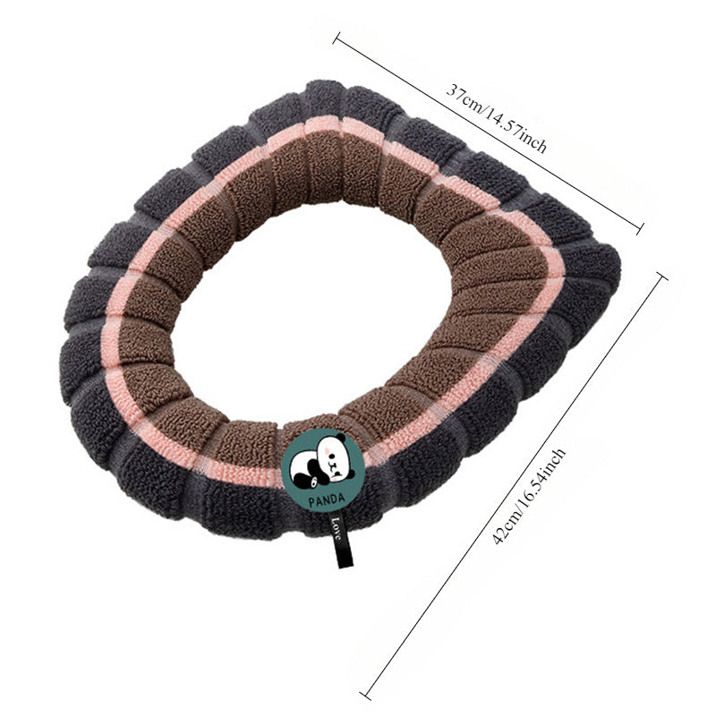 Funda de asiento de inodoro de microfibra de punto marrón y negro con asa, calidez invernal, lavable