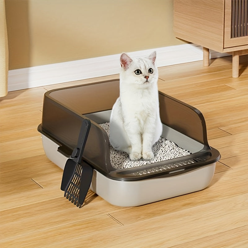 Plastic Cat Litter Box with Shovel Square High Edge Design Easy to Clean
