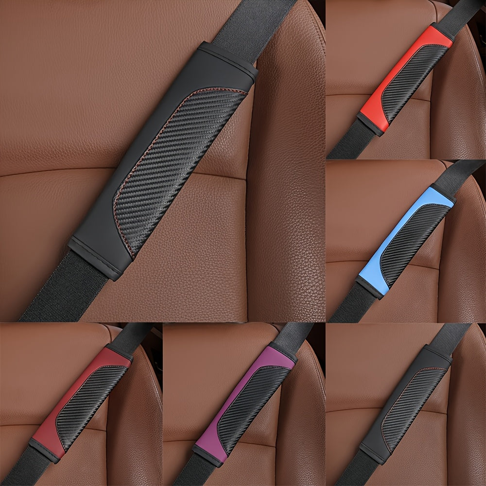 Car Seat Belt Shoulder Pad PU Leather Carbon Fiber Style Comfortable Cover