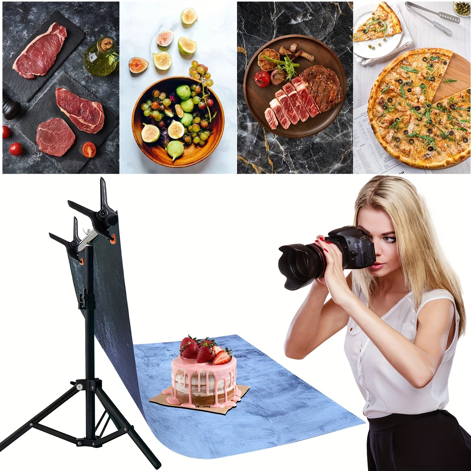 Set of 5 Large 87x57cm Marble Wood Cement Photography Backdrop Papers for Food and Product Photography