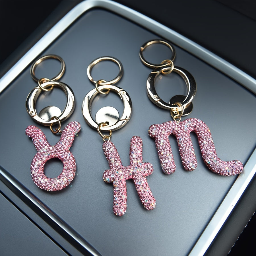 Llavero de resina rosa y metal con cristales para bolsos y mochilas