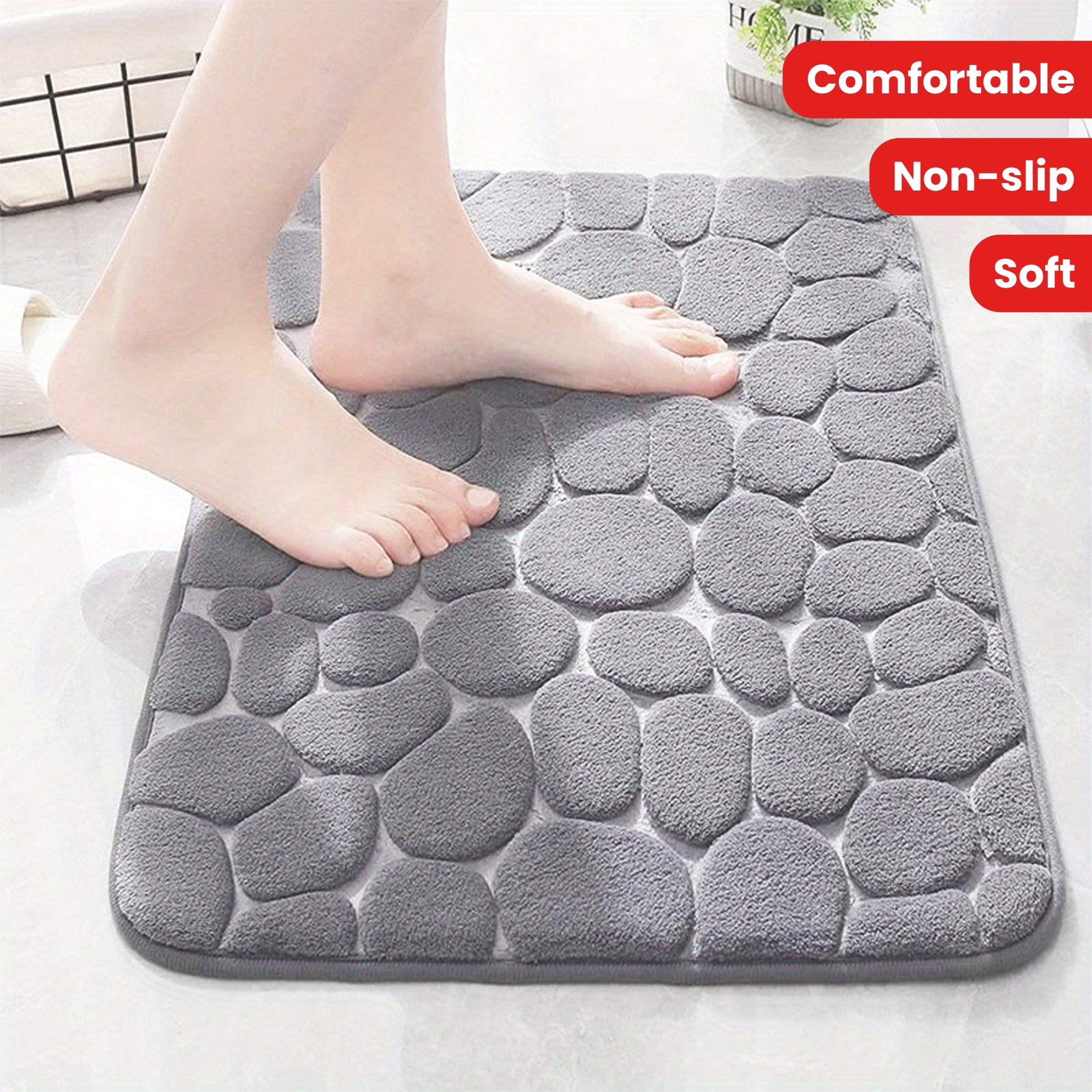 Memory Foam Bath Rug Non-Slip Cobblestone Embossed Water Absorbent Bathroom Mat
