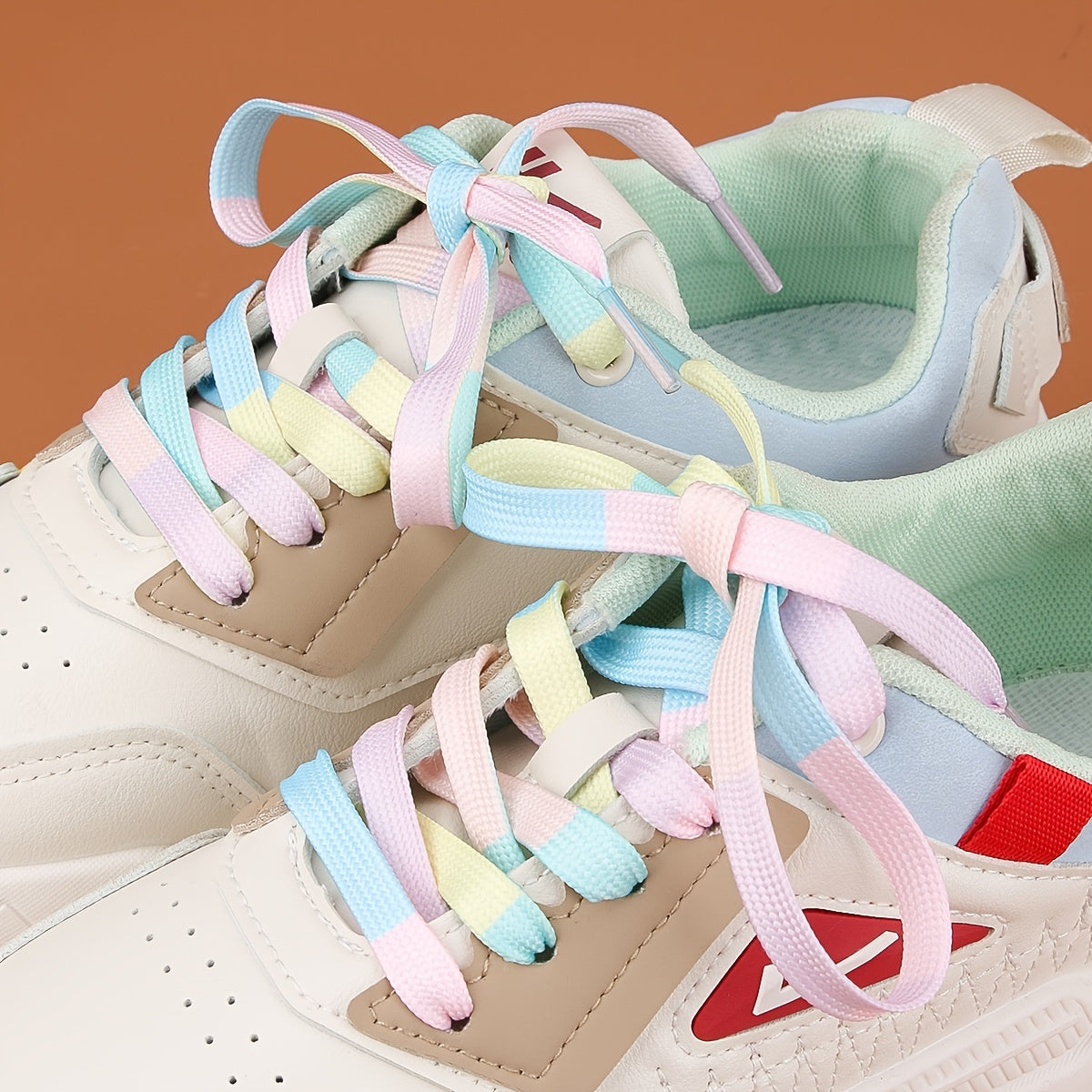 Unisex Cotton Tie-Dye Shoelaces Flat Colorful Stitching 0.69cm Wide