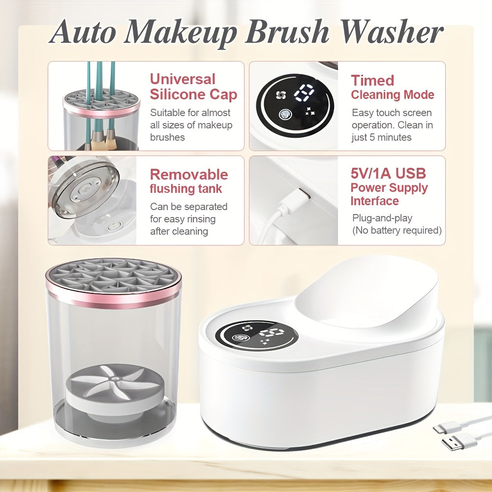 Set de limpieza eléctrica de brochas de maquillaje con luz UV, temporizador, USB y limpieza profunda