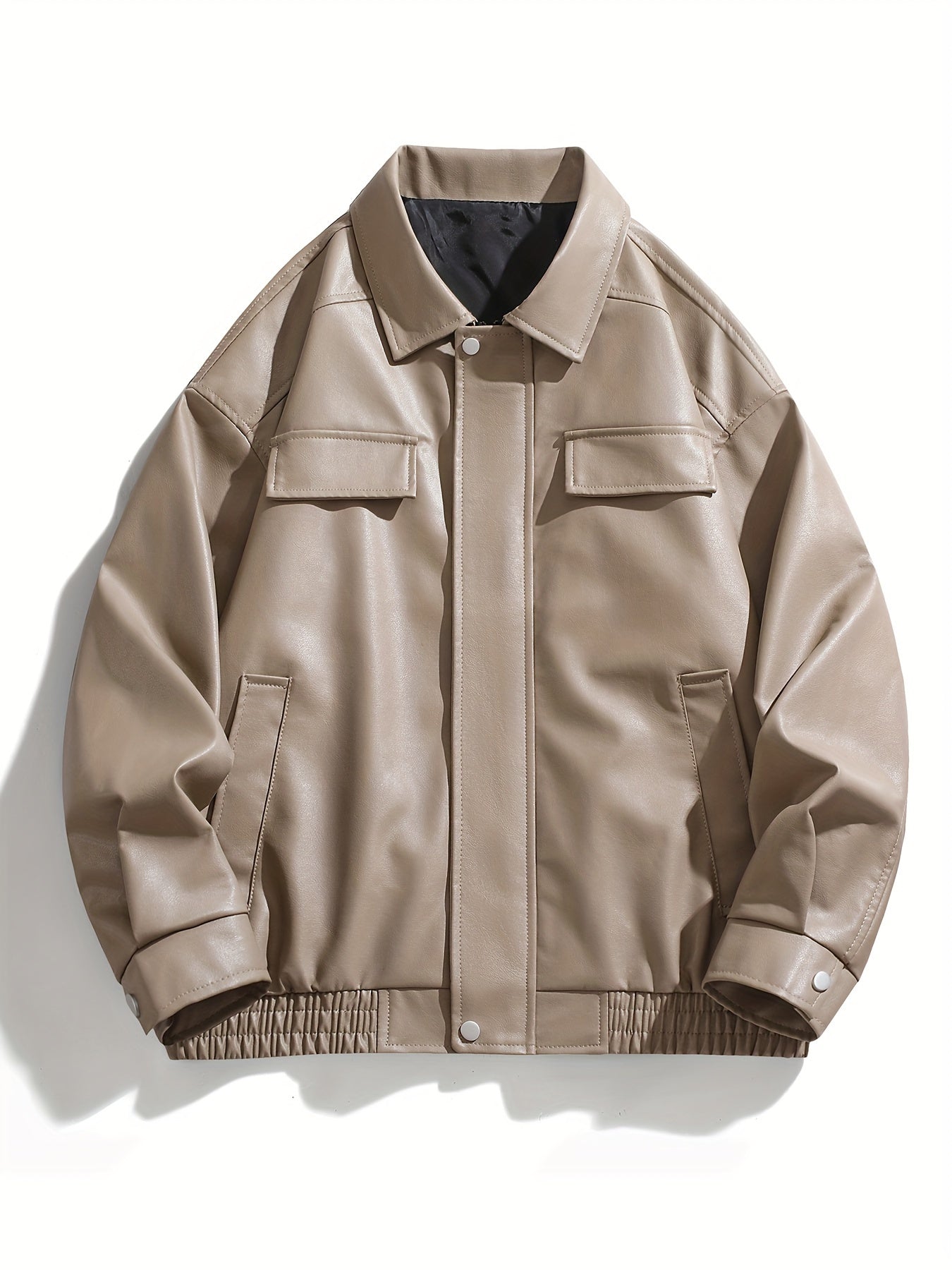 Мужская черная ретро-кожаная куртка из PU с молнией, повседневный уличный стиль с клапанами карманов