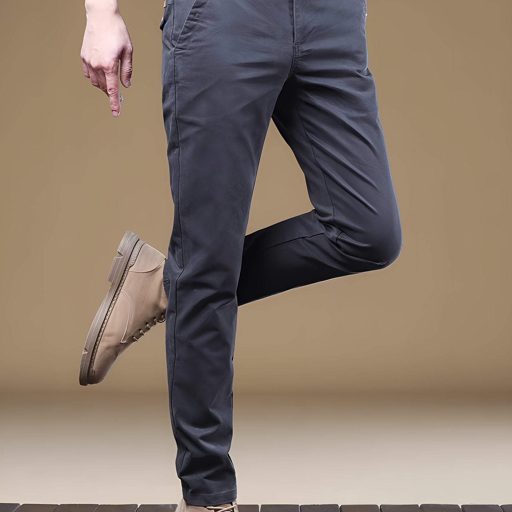 Men's Cotton Straight Leg Business Casual Pants Slim Fit Elastic Waist Cuffs