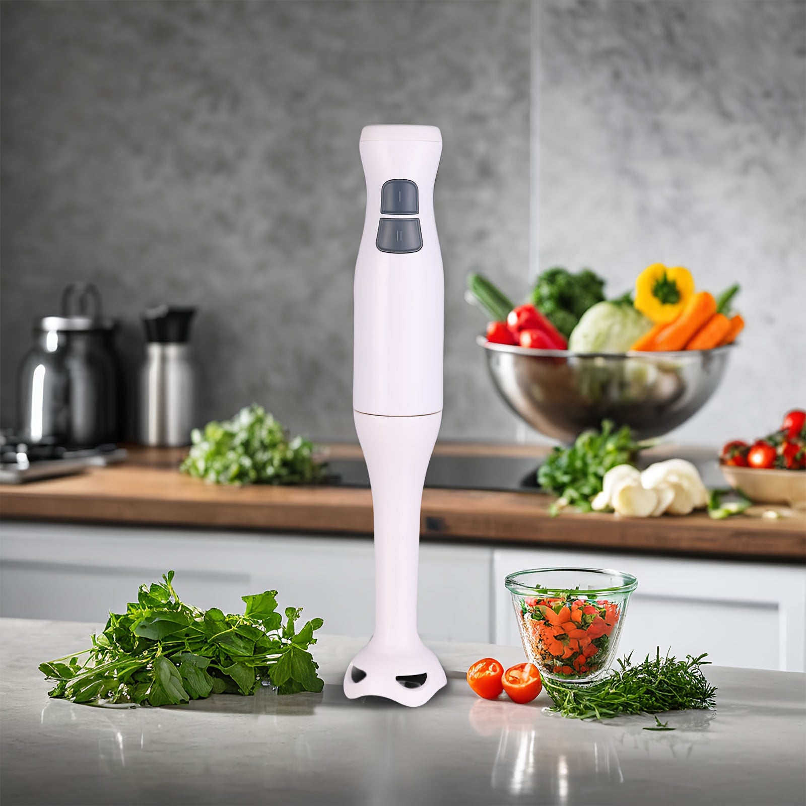 Electric Immersion Hand Blender Stainless Steel 2-Speed Mixer Chopper Ice Crushing