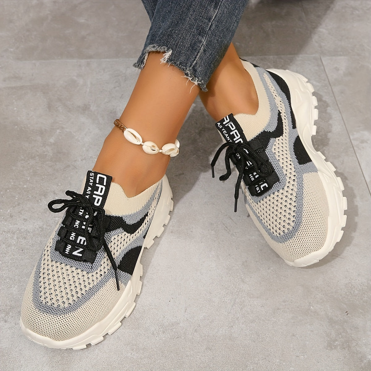 Women's Mesh Platform Sneakers Breathable Low Top Casual Shoes Plus Size