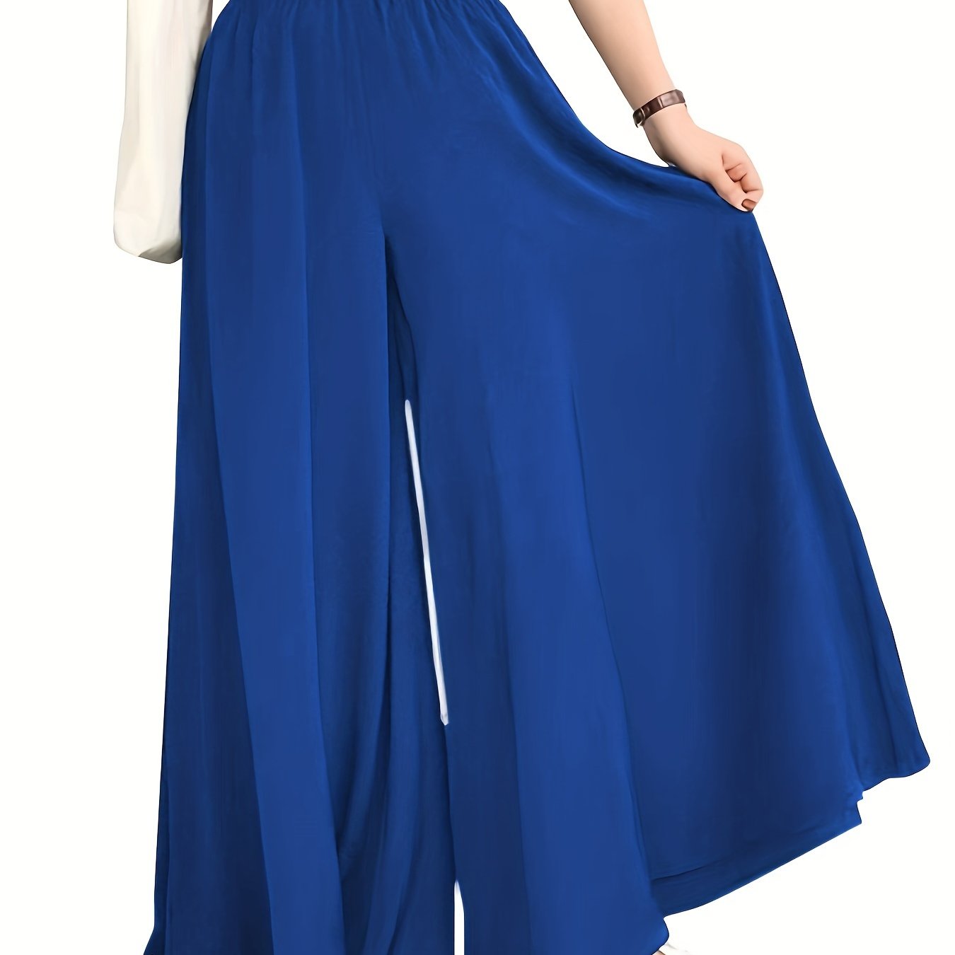 Plus Size Wide Leg Pants for Spring and Summer Solid Ruched Elastic Waist