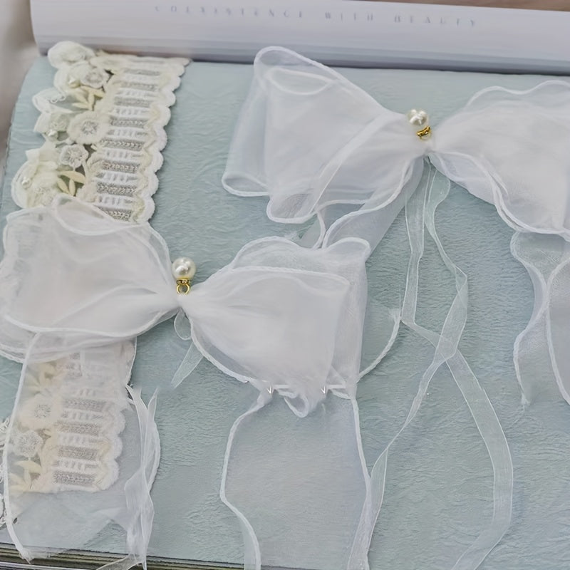 Set of 2 French Lace Curtain Tiebacks with Bowknot for Sheer Curtains