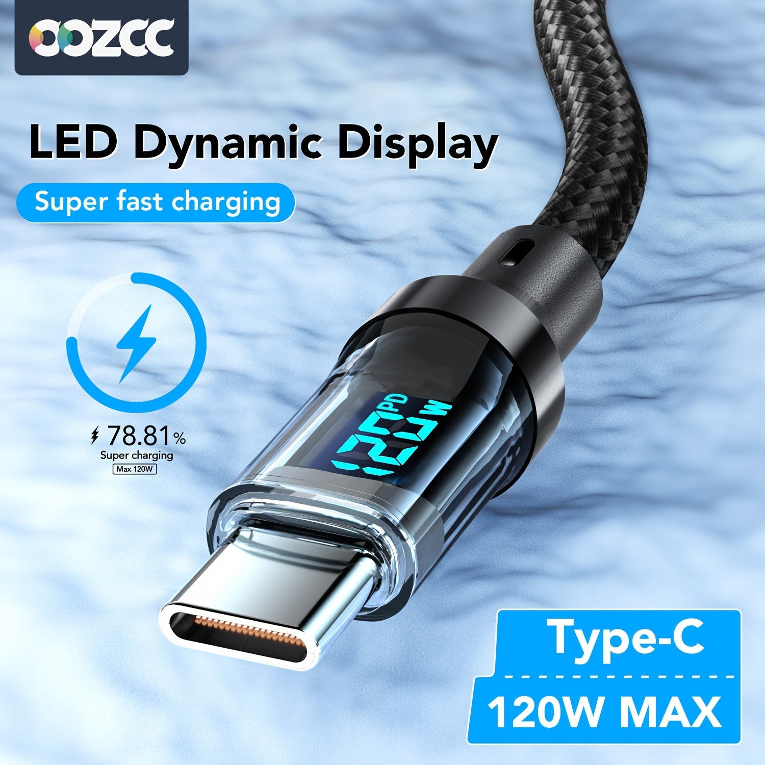120W USB-A to Type-C PD Nylon Charging Cable for Fast Data Sync Durable PVC