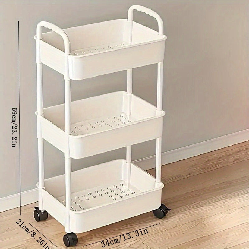 White Rolling Storage Cart 3-Tier Organizer for Kitchen, Bedroom, Bathroom