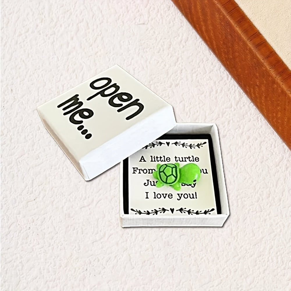 Polyresin Turtle Figurines Set with "I Love You" Message Cards for Gifts and Keepsakes