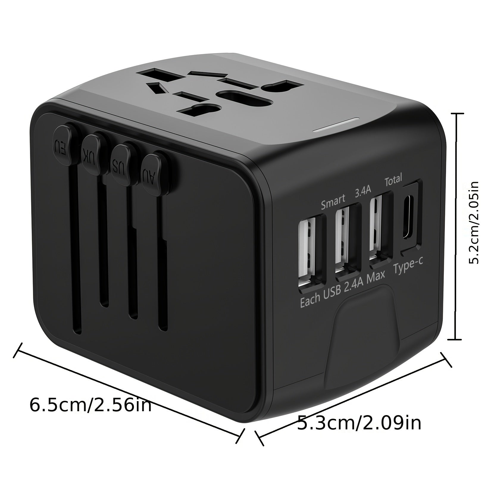 Adaptador de viaje universal de 2500W con protección de seguridad para más de 150 países, compacto y portátil