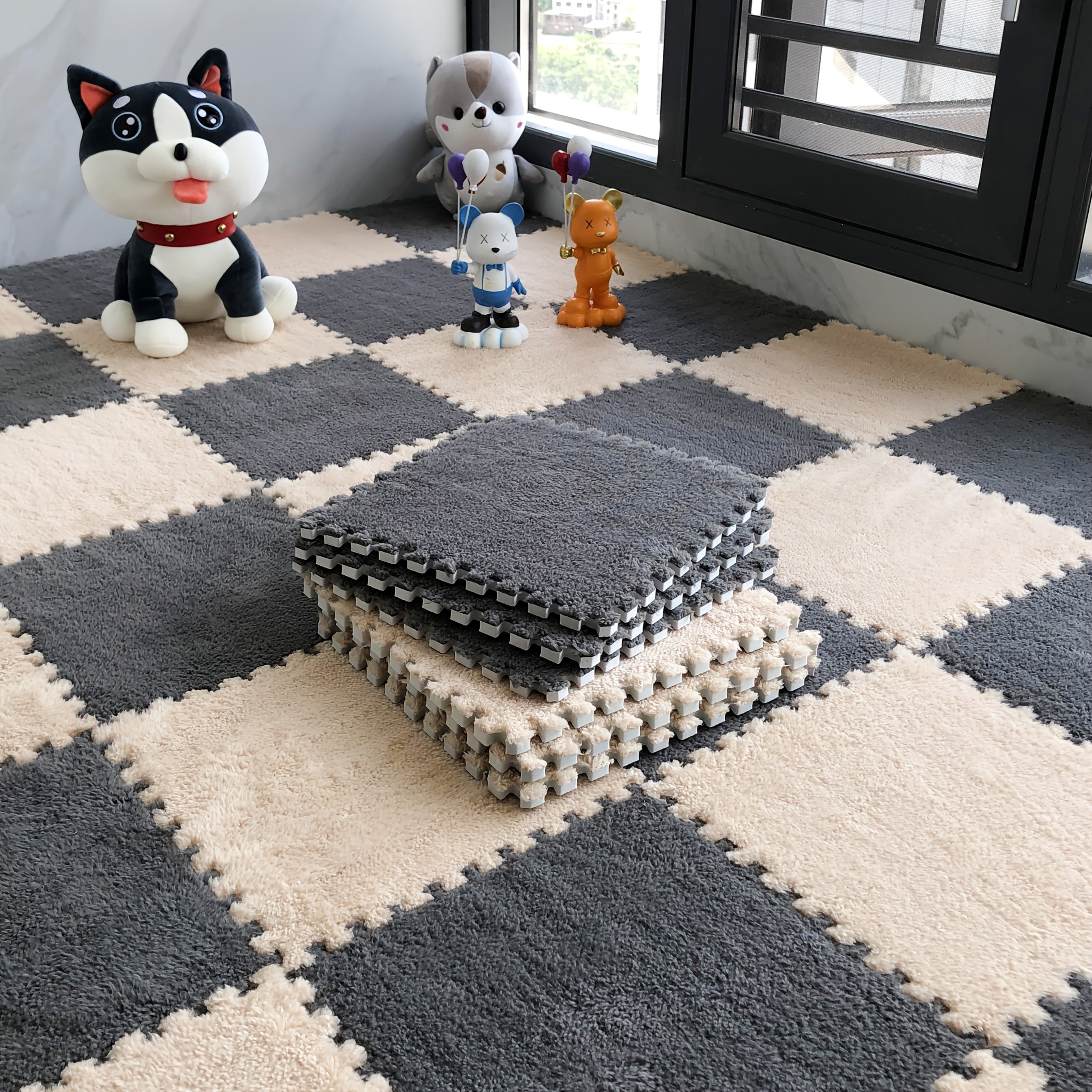 Ковровые плитки-головоломки с замками, 30 шт., низкий ворс, моющиеся, для внутреннего использования, спальня, снижение шума