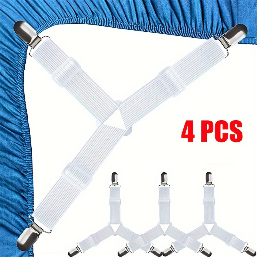 Set of 4 Adjustable Elastic Bed Sheet Straps Black and White for Secure Fit