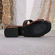 Women's Snakeskin Pattern Sandals Low Chunky Heel Open Toe Slip-On Casual Summer