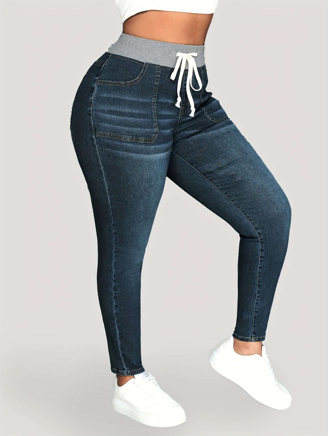 Women's Stretch Denim Jeans Slim Fit Light Blue with Elastic Waist
