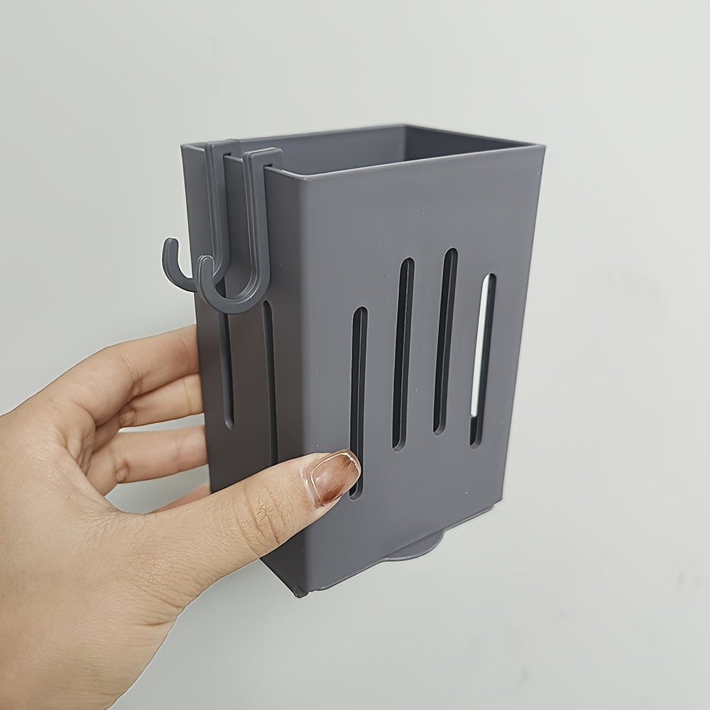 Wall-Mounted Plastic Utensil Holder with Drain Tray for Kitchen Storage
