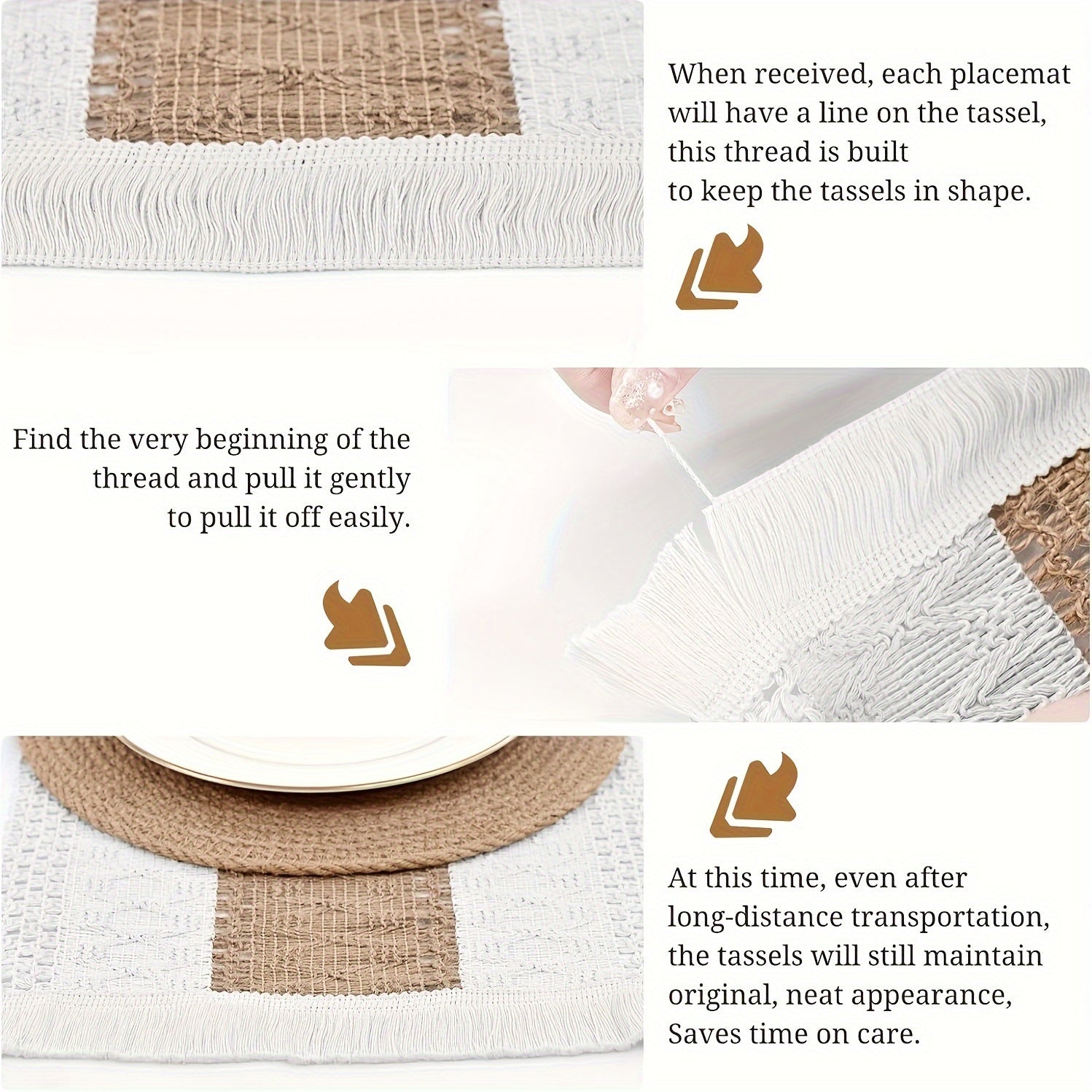 4-6 dona Boho uslubidagi stol osti to'plami yengil hashamat va Nordik uslubidagi stol bezaklari uchun. Ularni mehmonxona stoli osti yoki uy bezaklari uchun idish va plastinka osti sifatida ishlatish mumkin.