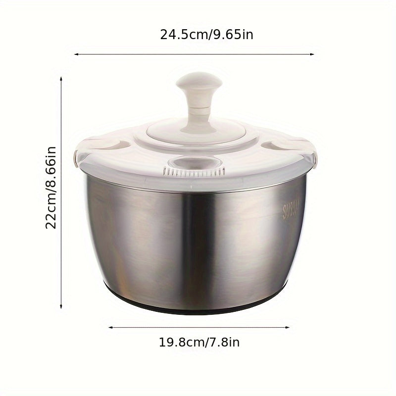 Manual Stainless Steel Salad Spinner Dehydrator Hand-Powered Basket for Kitchen