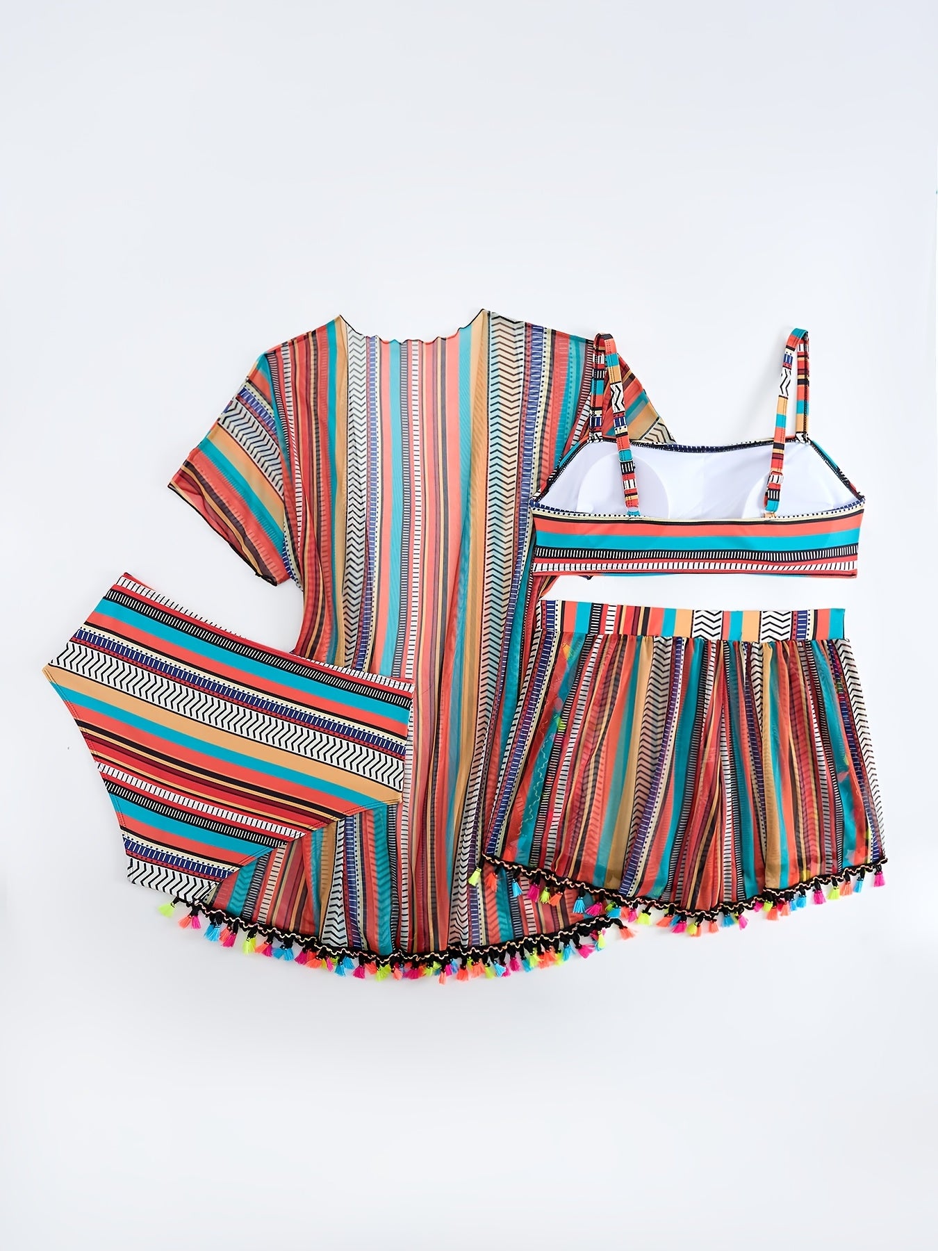 Set of 4 Geometric Pattern Swimsuits for Women with Crew Neck, Removable Chest Pads and Medium Stretch Polyester Fabric