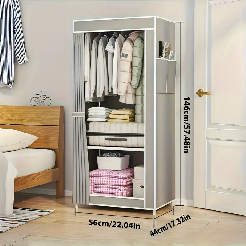 Stainless Steel Freestanding Wardrobe with 3.2 Cu Ft Storage and Easy Assembly