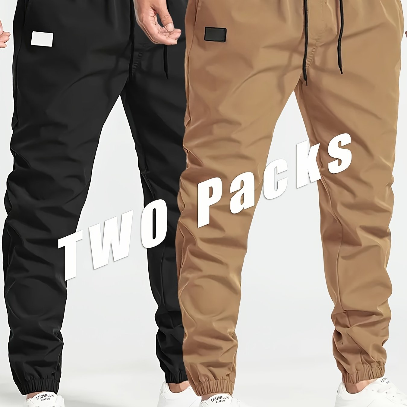 Men's Cargo Pants 2-Pack Loose Fit Drawstring Solid Polyester for Hiking Outdoor